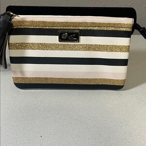 Chic Striped Clutch in Black, Gold, and Cream